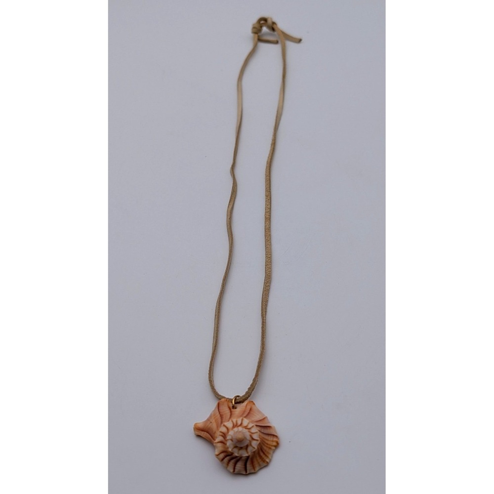 Natural Seashell Pendant Necklace Tan Suede Cord Boho Coastal Beach Jewelry